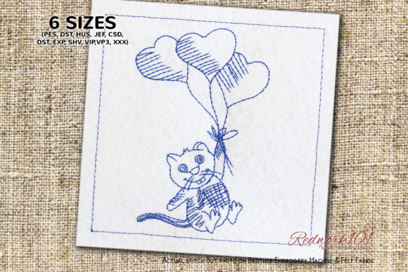 Cat with Heart Balloons Redwork: A Designer’s Review